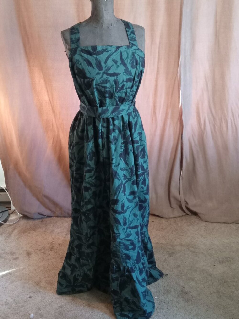 Ava & VIv Green Black Floral Sleeveless Sun Maxi Flounce Ruffle XXL NWOT - Picture 2 of 4